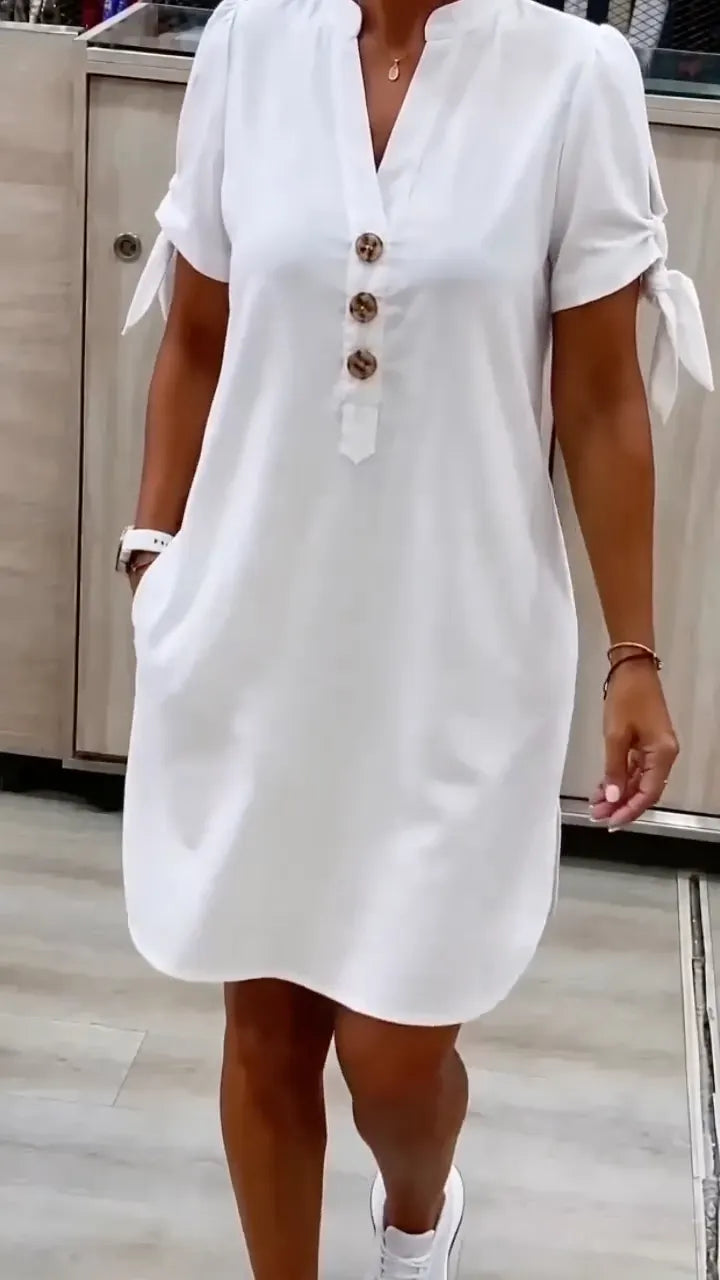 Women's V-Neck Short-Sleeve Shirt Dress