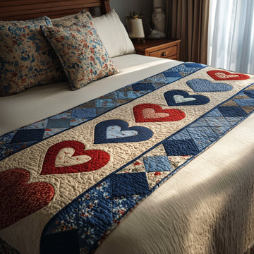Heart Patchwork Quilted Bed Runner GFTOHD8398