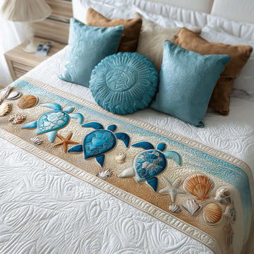 Coastal Turtle Charm Quilted Bed Runner NCU0NT8503