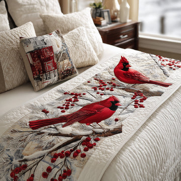 Snowy Perch Delight Quilted Bed Runner NCU0TH3744