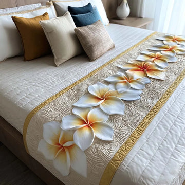 Golden Plumeria Quilted Bed Runner NCU0NT8588