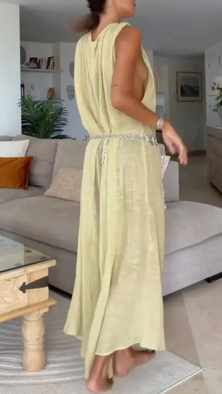 Crinkle Gauze Deep V‐Neck Maxi Dress