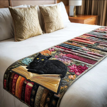 Moonlit Book Cat Quilted Bed Runner NCU0TD1591