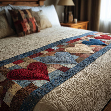 Heart Patchwork Quilted Bed Runner GFTOHD8402