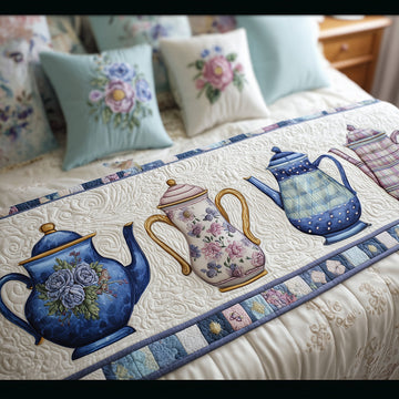 Cerulean Teatime Row Quilted Bed Runner NCU0TH3724