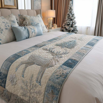 Silver Reindeer Quilted Bed Runner NCU0XD785