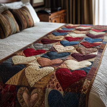 Heart Patchwork Quilted Bed Runner GFTOHD8404